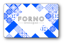 Forno logo over blue and white checkered background